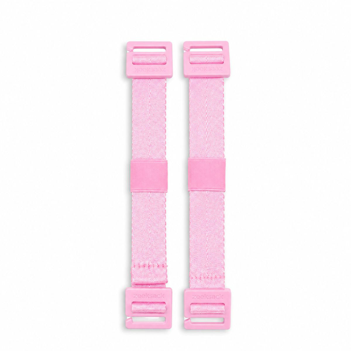 Två Zeeksack fästremmar i Blossom Pink med rosa remmar och justeringsspännen.
