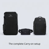 Paket med svart Zeeksack The Organizer 30L, The Underseat 15L och Crossbody Organizer.