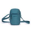 Zeeksack Travel Pouch i Petrol Blue med petrolblå axelrem och framficka.