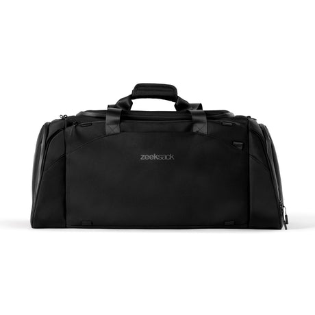svart duffelväska med bärhandtag och zeeksack-logga